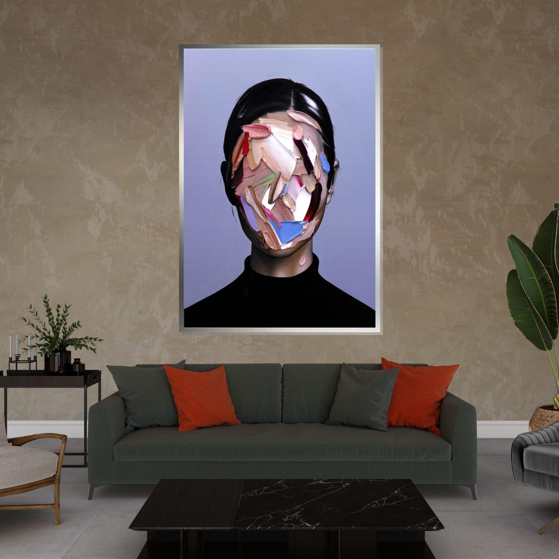 Woman Face Covered In Colorful Paint Strokes Abstract Portrait Poster - Image 4