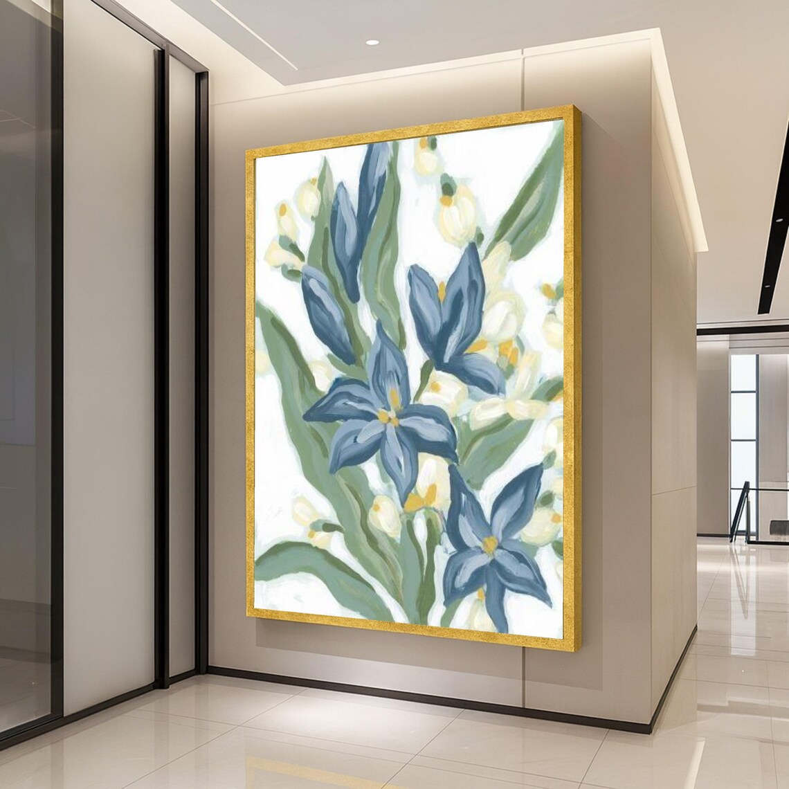 Blue Bloom Floral Painting Botanical Abstract Flower Modern Wall Art
