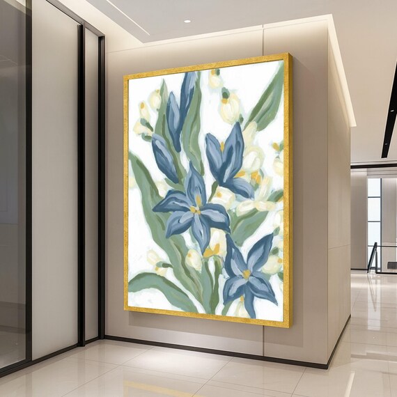 Blue Bloom Floral Painting Botanical Abstract Flower Modern Wall Art