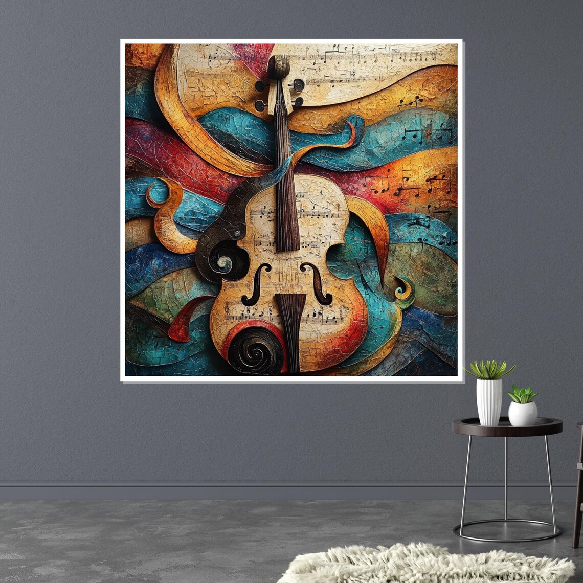Abstract Violin Ribbon Swirls Musical Notes Colorful Art Poster - Image 3