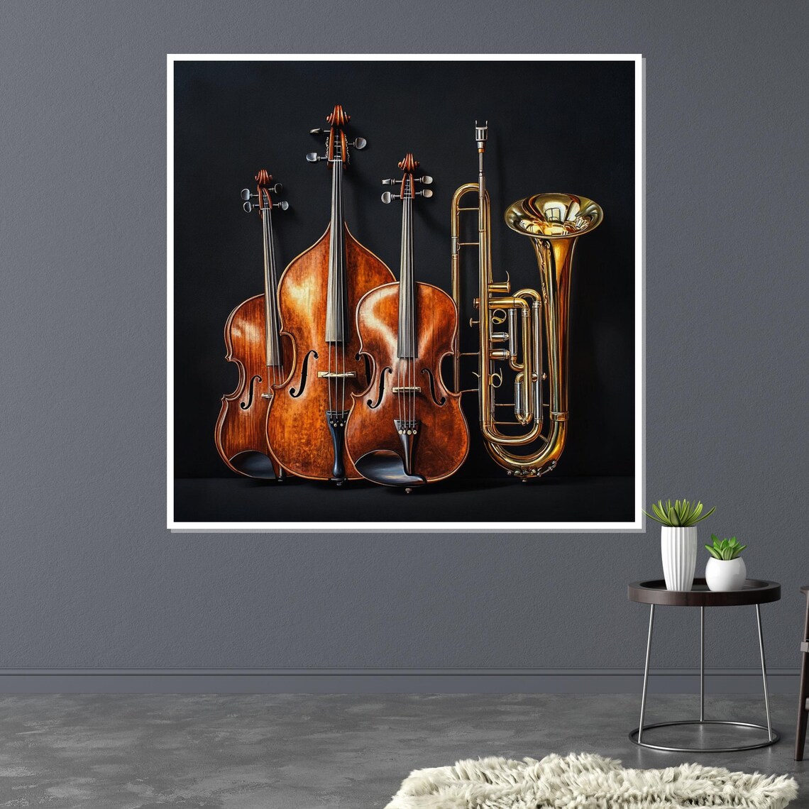 Classical Violin Cello and Tuba on Black Elegant Music Poster - Image 3