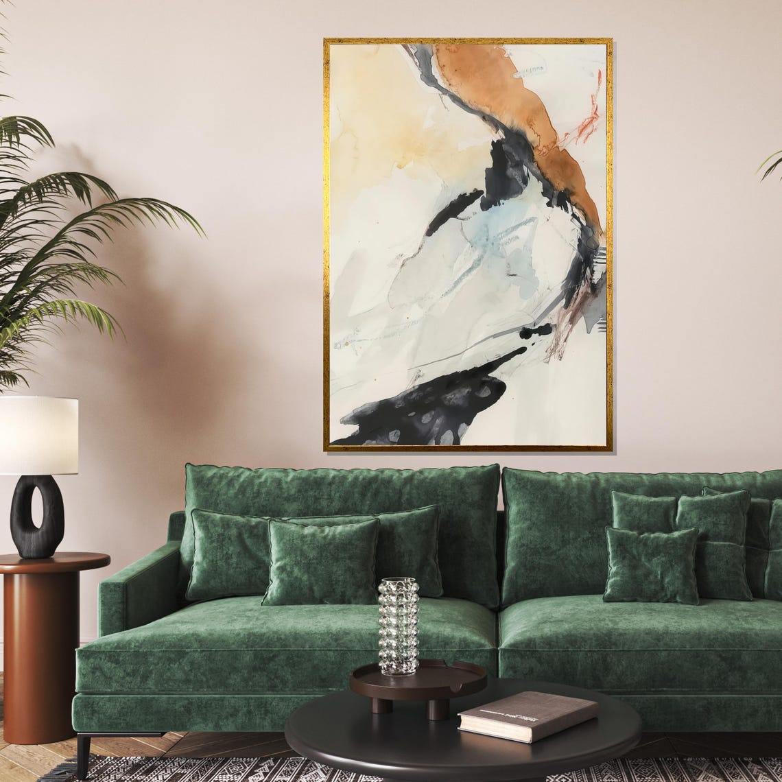 Flowing Rust Black Ink Modern Abstract Earth Tone Art Poster