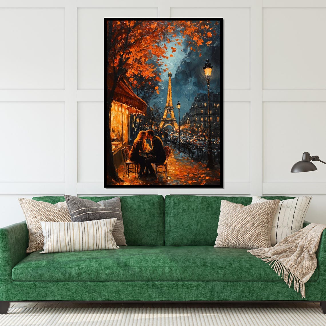 Romantic Paris Evening Couple Kissing Eiffel Tower Cafe Street Poster - Image 5