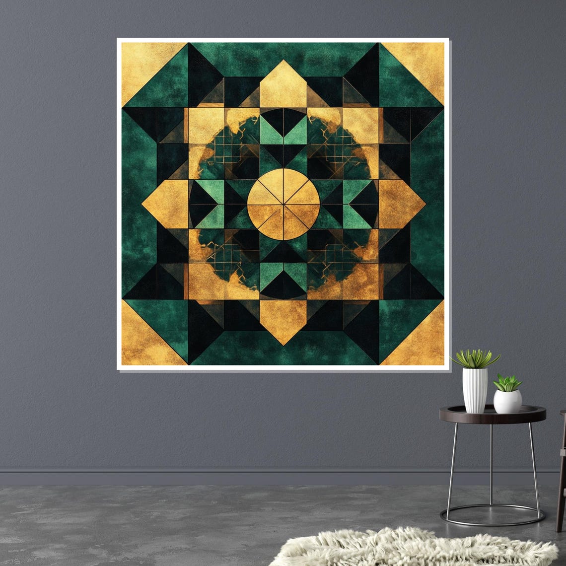 Emerald Green Gold Geometric Mandala Abstract Decorative Poster - Image 3
