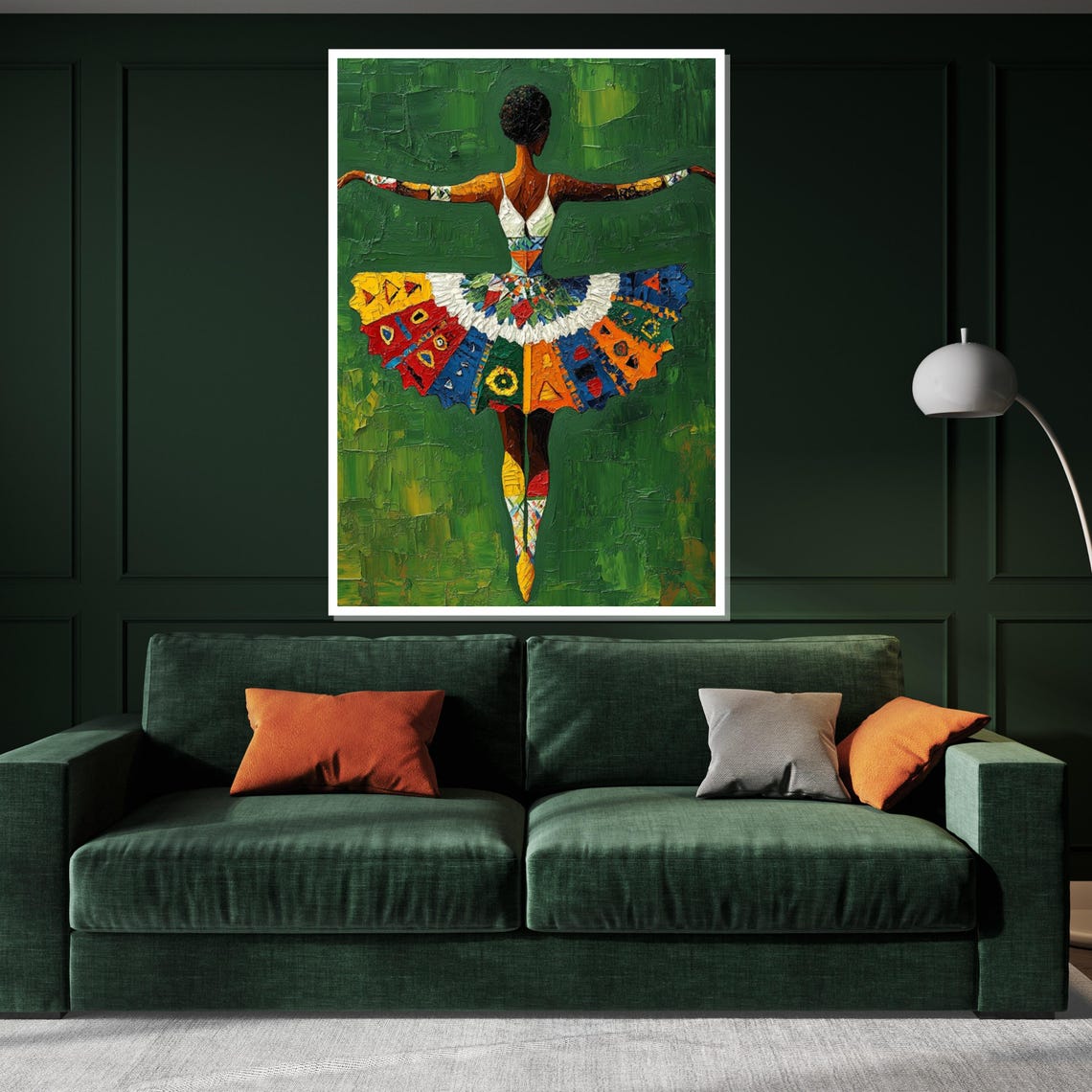 Ballerina in Colorful Patchwork Tutu Seen from Behind Art Poster - Image 3