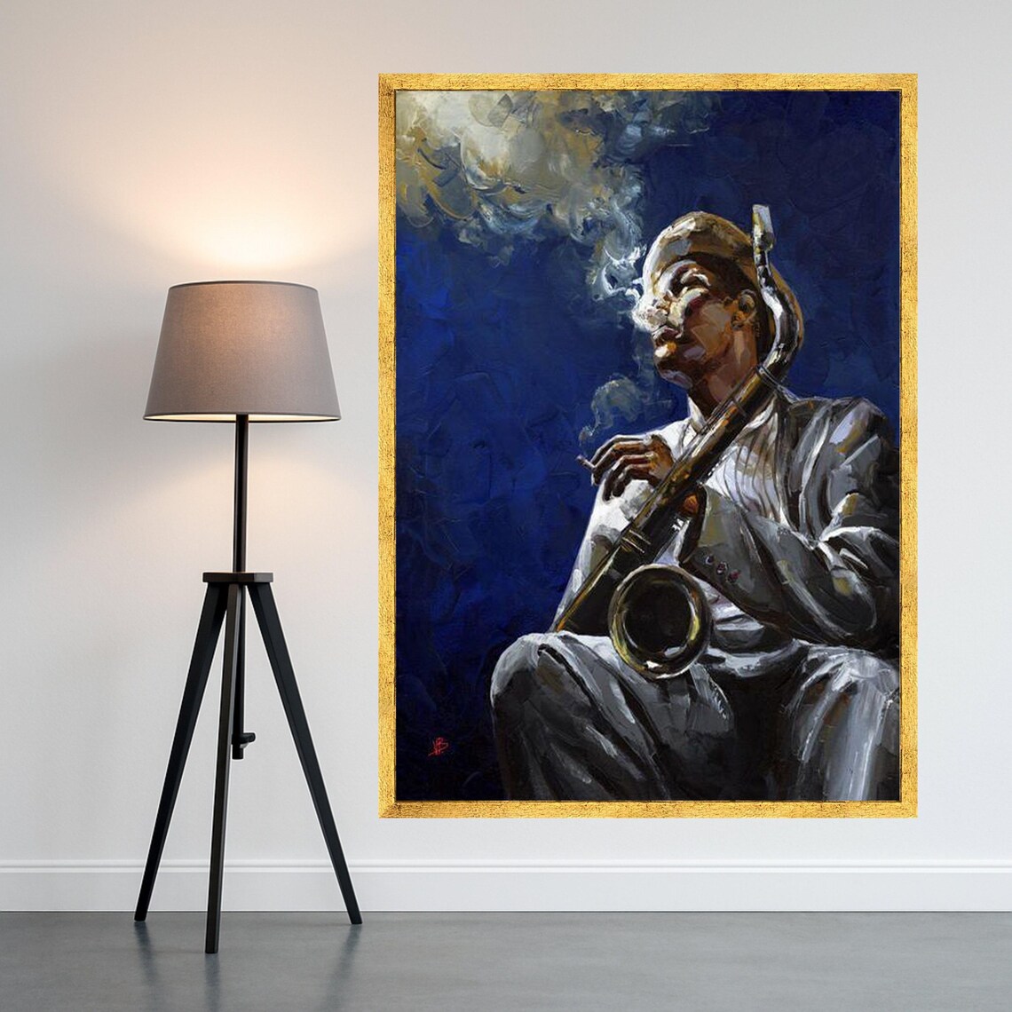 Jazz Saxophonist Blue Oil Painting Musician Portrait Art Print