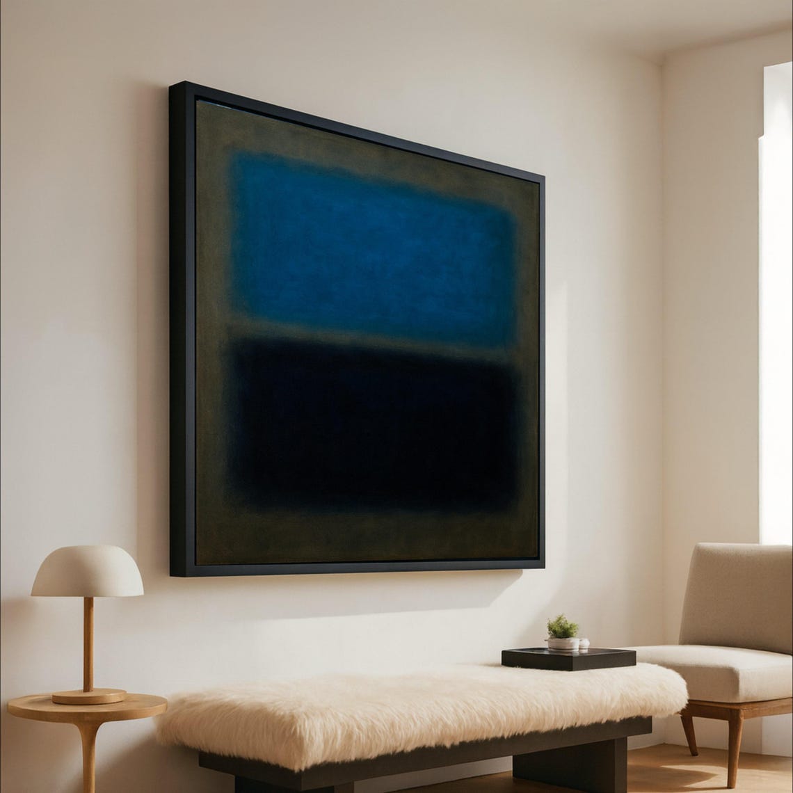 Mark Rothko Inspired 1532 Canvas Wall Art Blue And Black Abstract Painting Modern Color Field Expressionism Ready To Hang