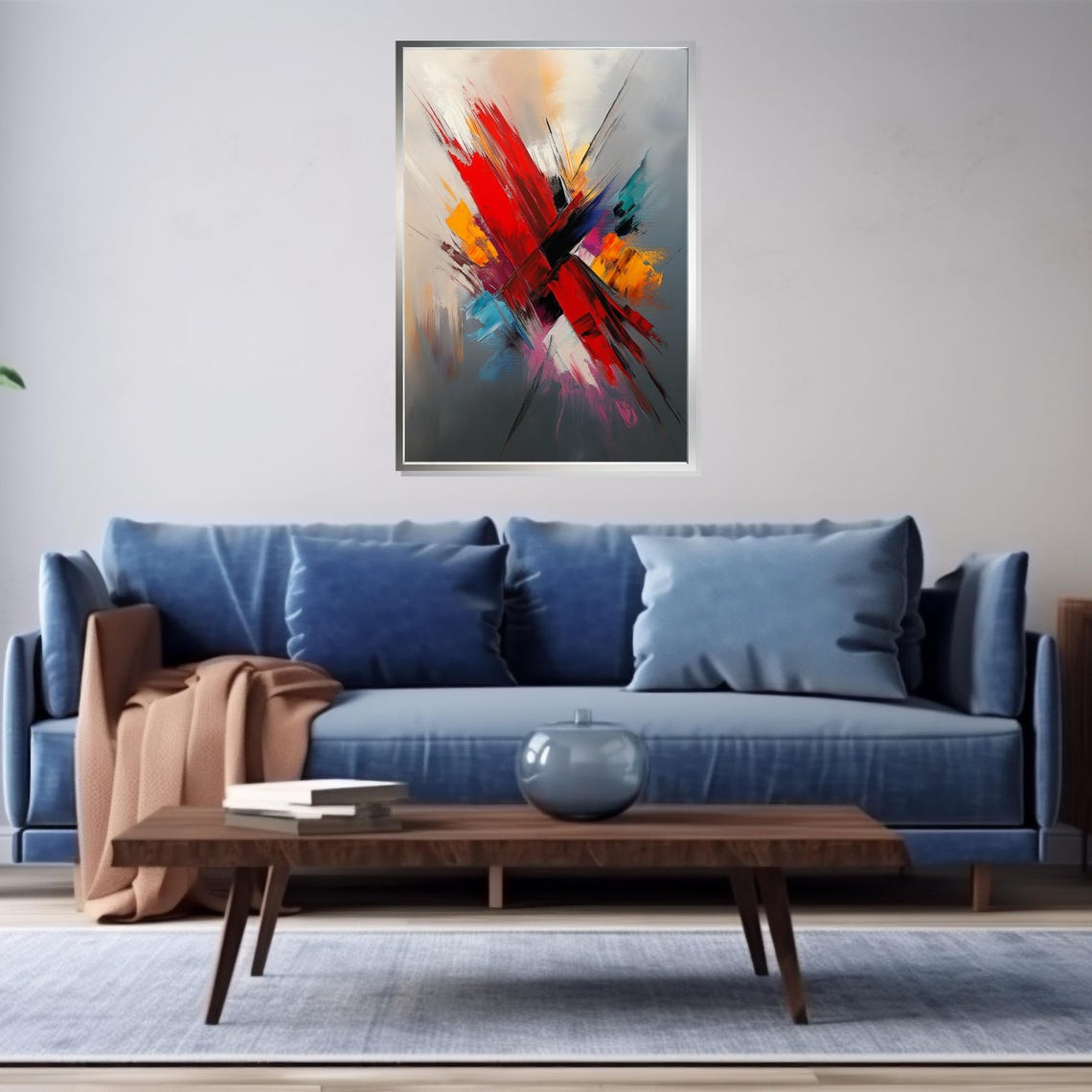 Bold Red Color Splash Expressionist Modern Abstract Art Poster - Image 3