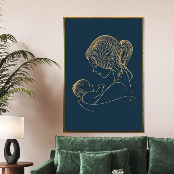 Mother And Child Line Art Motherhood Wall Art Family Love Print Wall Art Design Ready To Hang Decoration