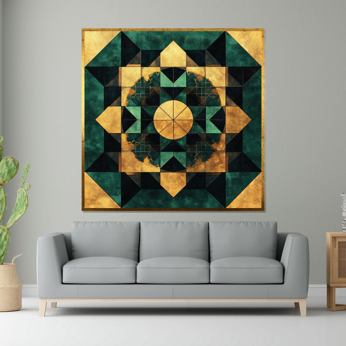 Emerald Green Gold Geometric Mandala Abstract Decorative Poster