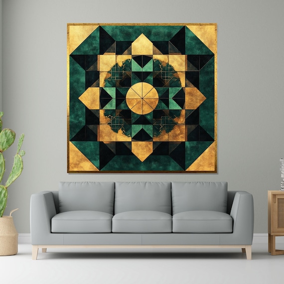 Emerald Green Gold Geometric Mandala Abstract Decorative Poster