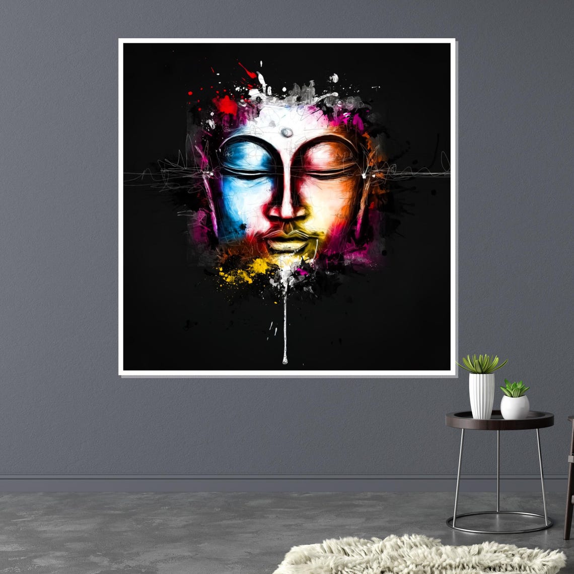 Buddha Face Paint Splatter Black Background Modern Art Poster - Image 3
