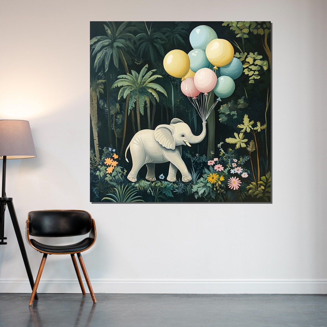Baby Elephant Balloons Jungle Whimsical Nursery Animal Art Poster - Image 2
