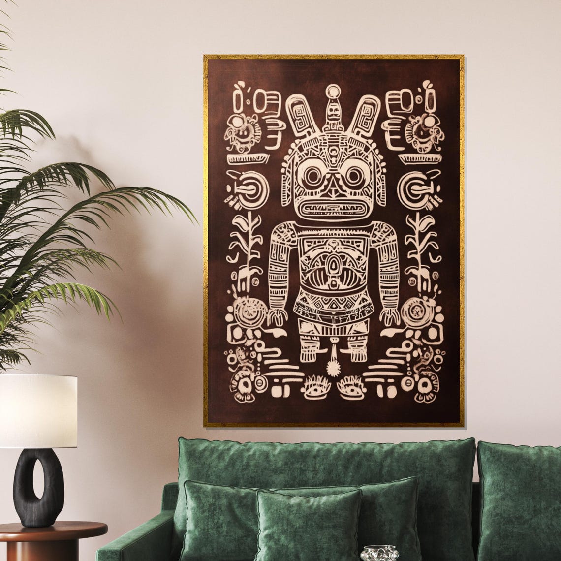 Tribal Wooden Mask Intricate White Relief Ethnic Decor Poster