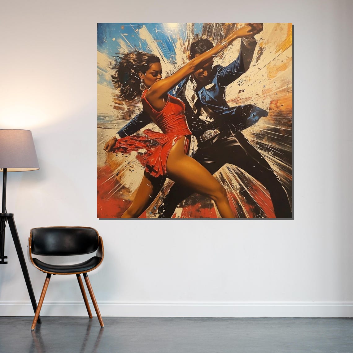 Vibrant Latin Dance Couple in Red Dress Explosive Color Art Poster - Image 2