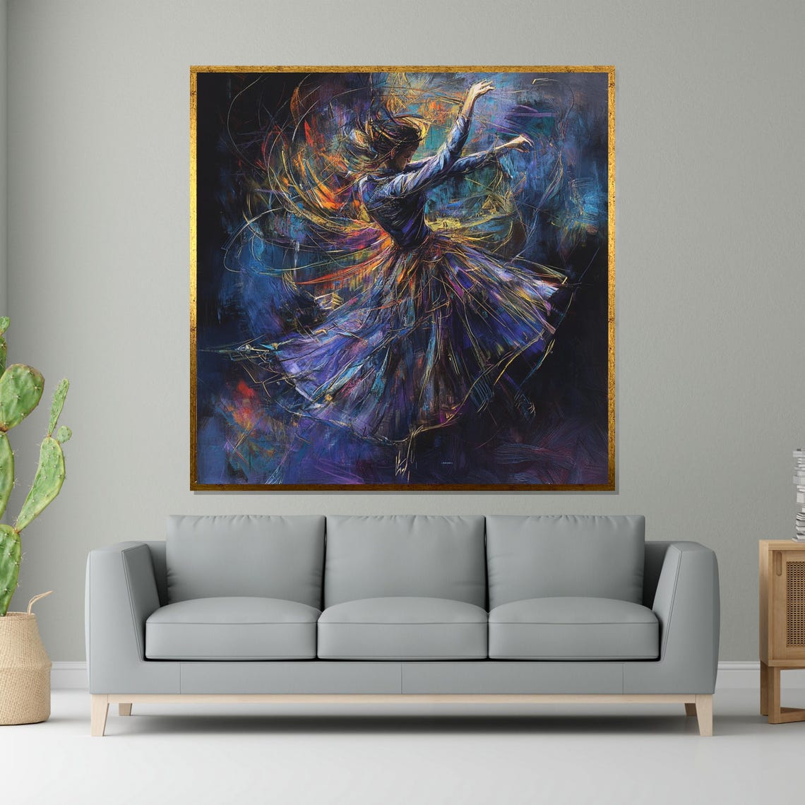 Spinning Dancer Flowing Purple Dress Fiery Motion Dramatic Print