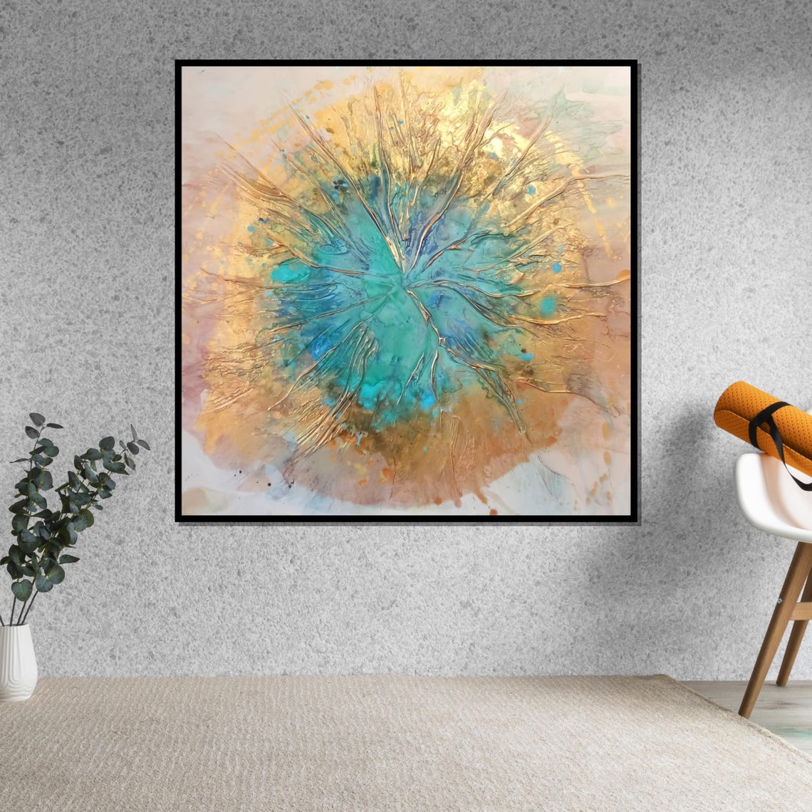 Turquoise Gold Burst Abstract Splash Fluid Watercolor Art Poster - Image 5