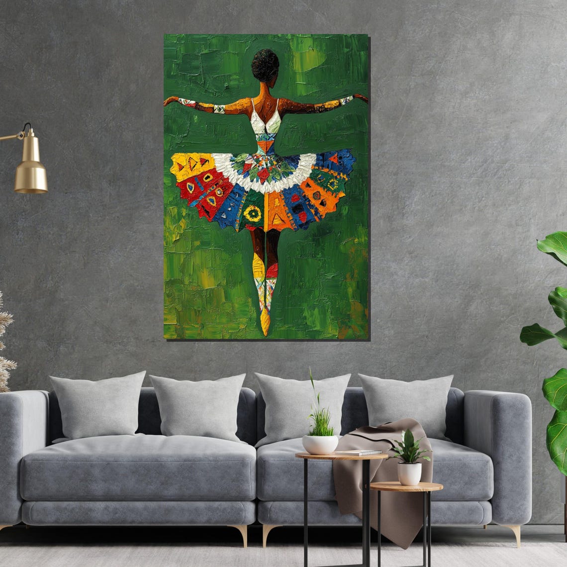 Ballerina in Colorful Patchwork Tutu Seen from Behind Art Poster - Image 2