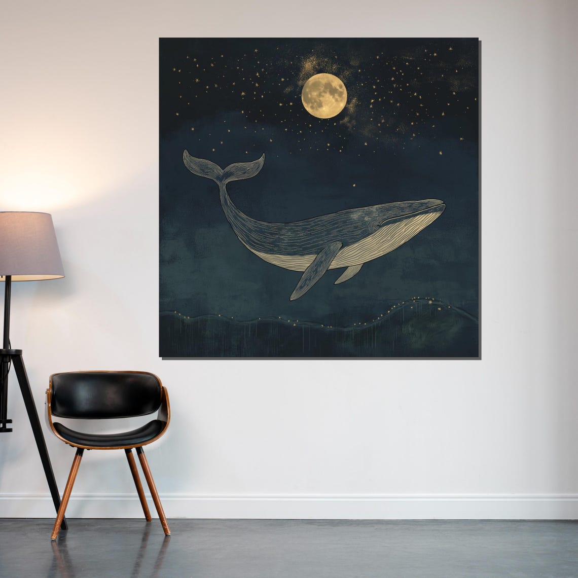 Whale Moonlit Starry Night Ocean Dreamy Celestial Art Poster - Image 2
