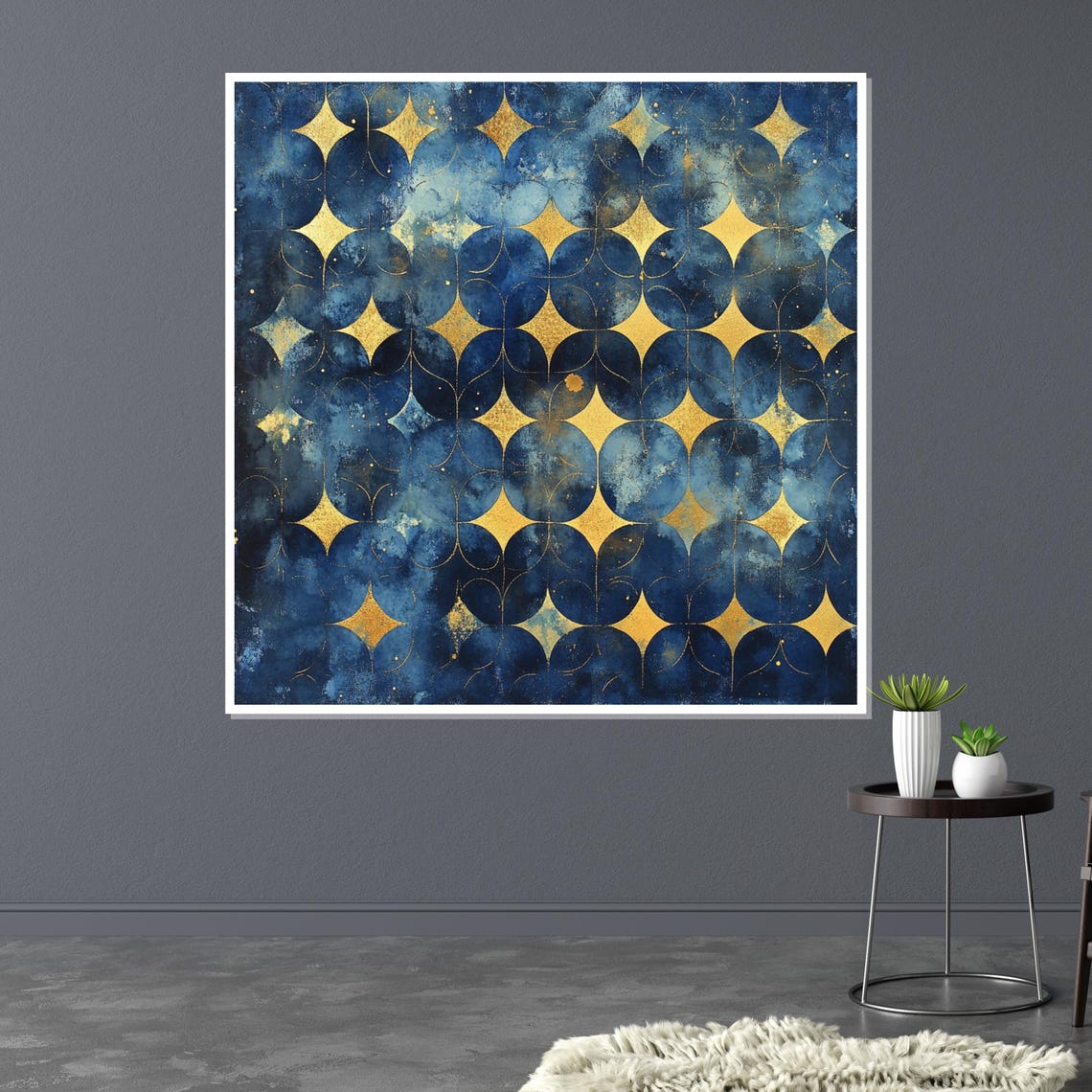 Navy Blue Gold Star Mosaic Geometric Abstract Decorative Poster - Image 3