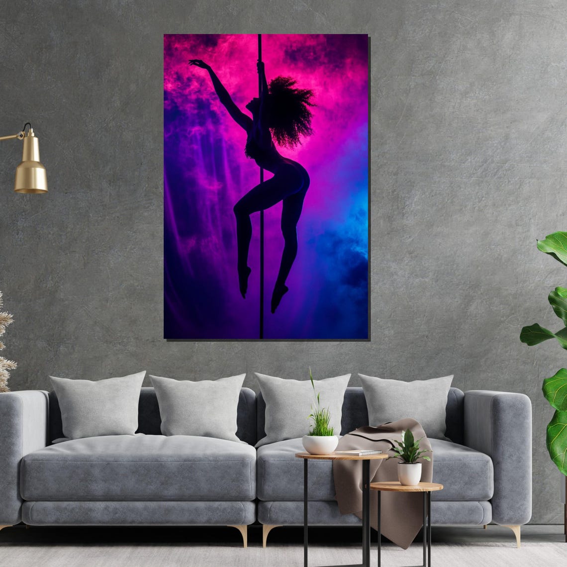 Neon Pole Dancer Silhouette Pink Purple Smoky Athletic Poster - Image 2