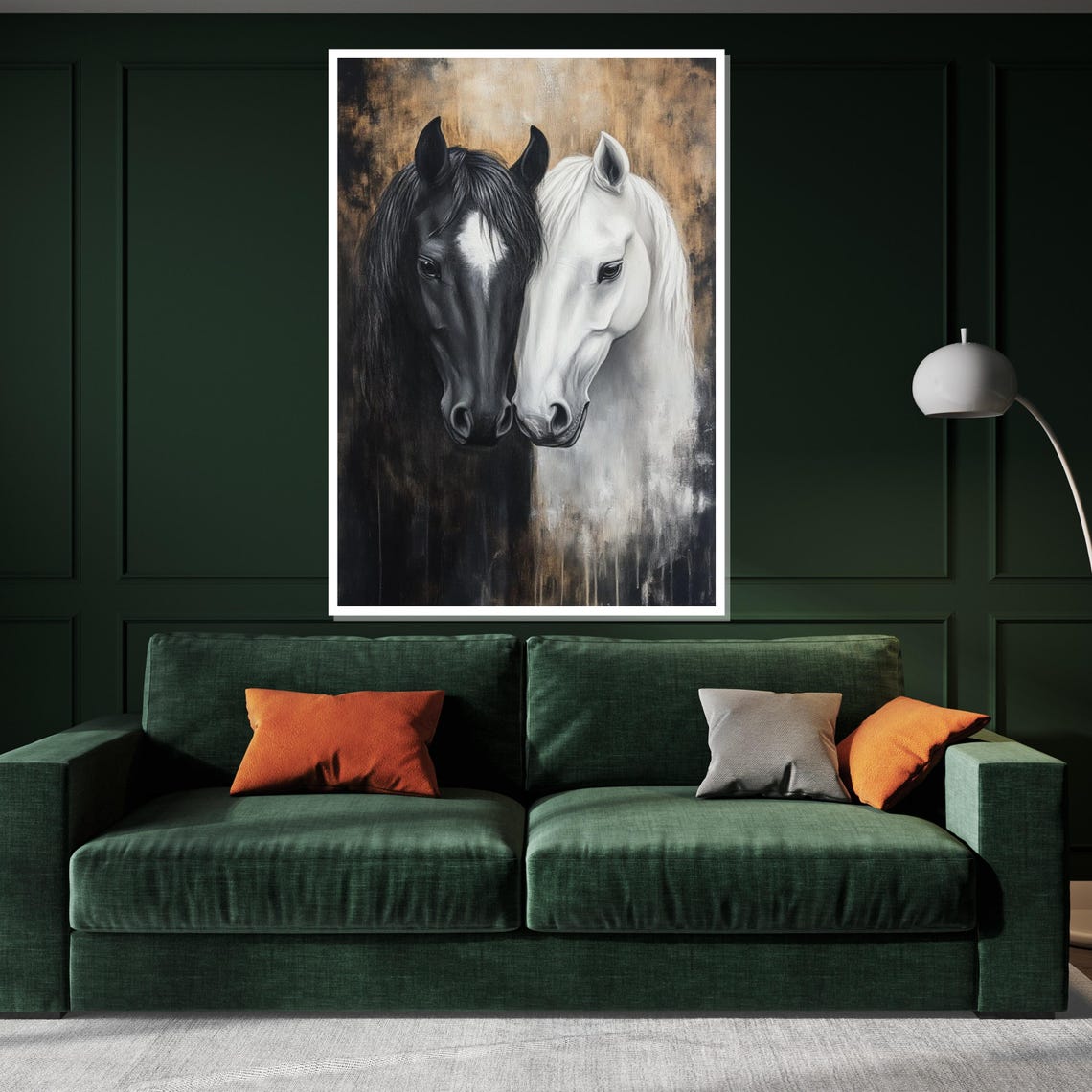 Black and White Horses Together Equine Contrast Decorative Poster - Image 3