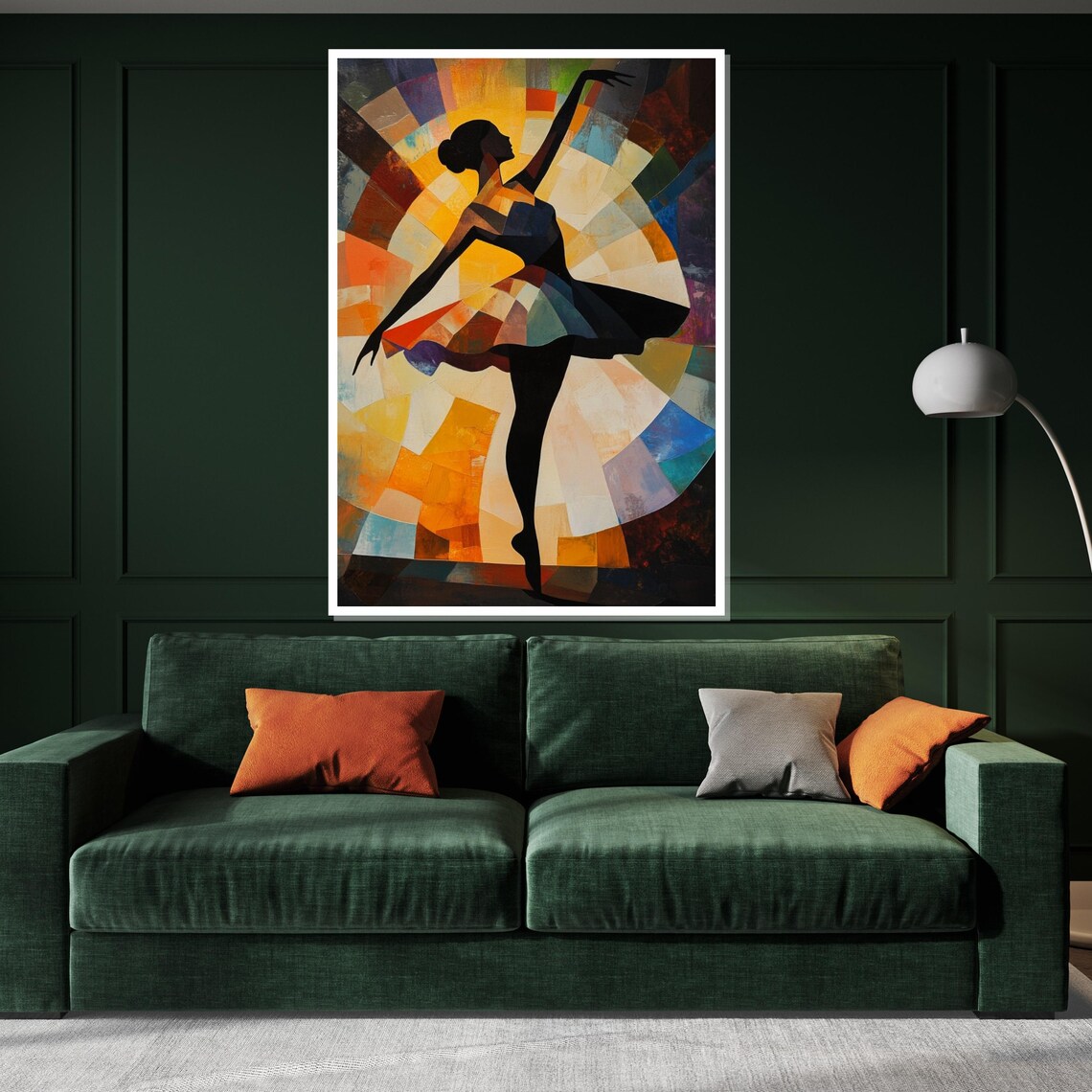 Ballerina Silhouette Mosaic Stained Glass Colorful Dance Poster - Image 3
