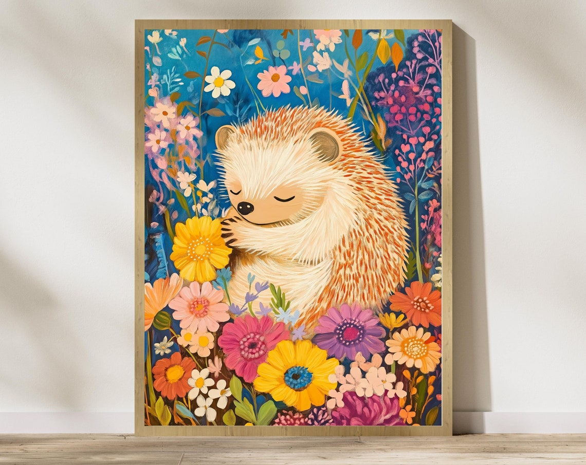 Sweet Sleeping Hedgehog In A Colorful Wildflower Meadow Poster