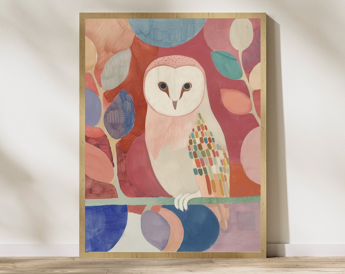 Colorful Owl Art Oil Painting Wildlife Art Owl Love Art Abstract Owl Owl Poster Gift For Owl Lovers Pink Prints