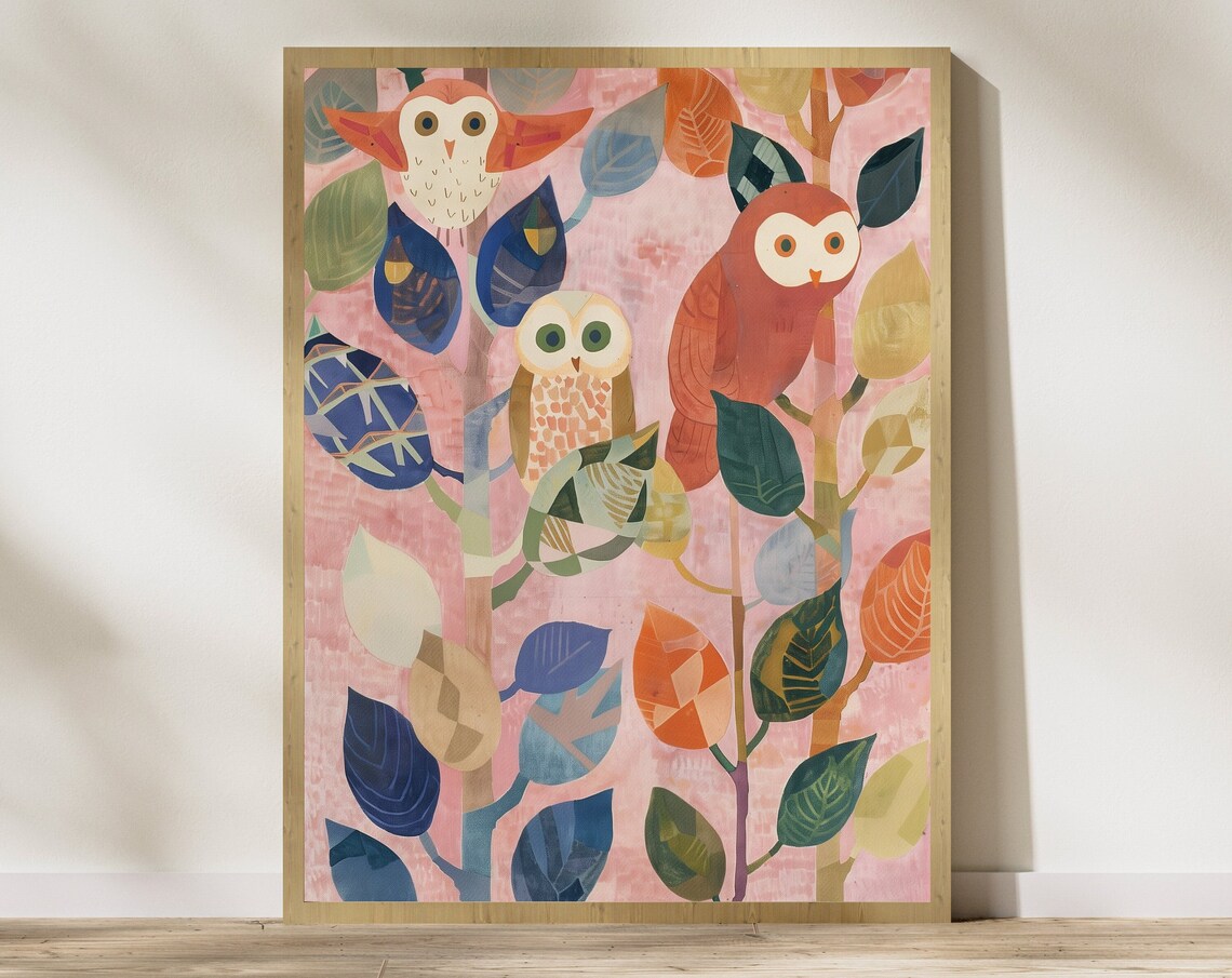 Colorful Owls Art Oil Painting Wildlife Art Owl Love Art Abstract Owl Owls Poster Gift For Owl Lovers Whimsical Art