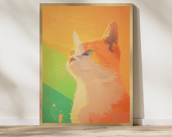 Orange Tabby Cat Portrait Vibrant Sunset Pop Art Style Cat Poster
