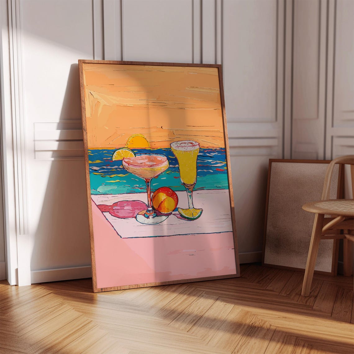 Aperol Spritz Sunset Cocktail Painting Pink Bar Cart Art Print