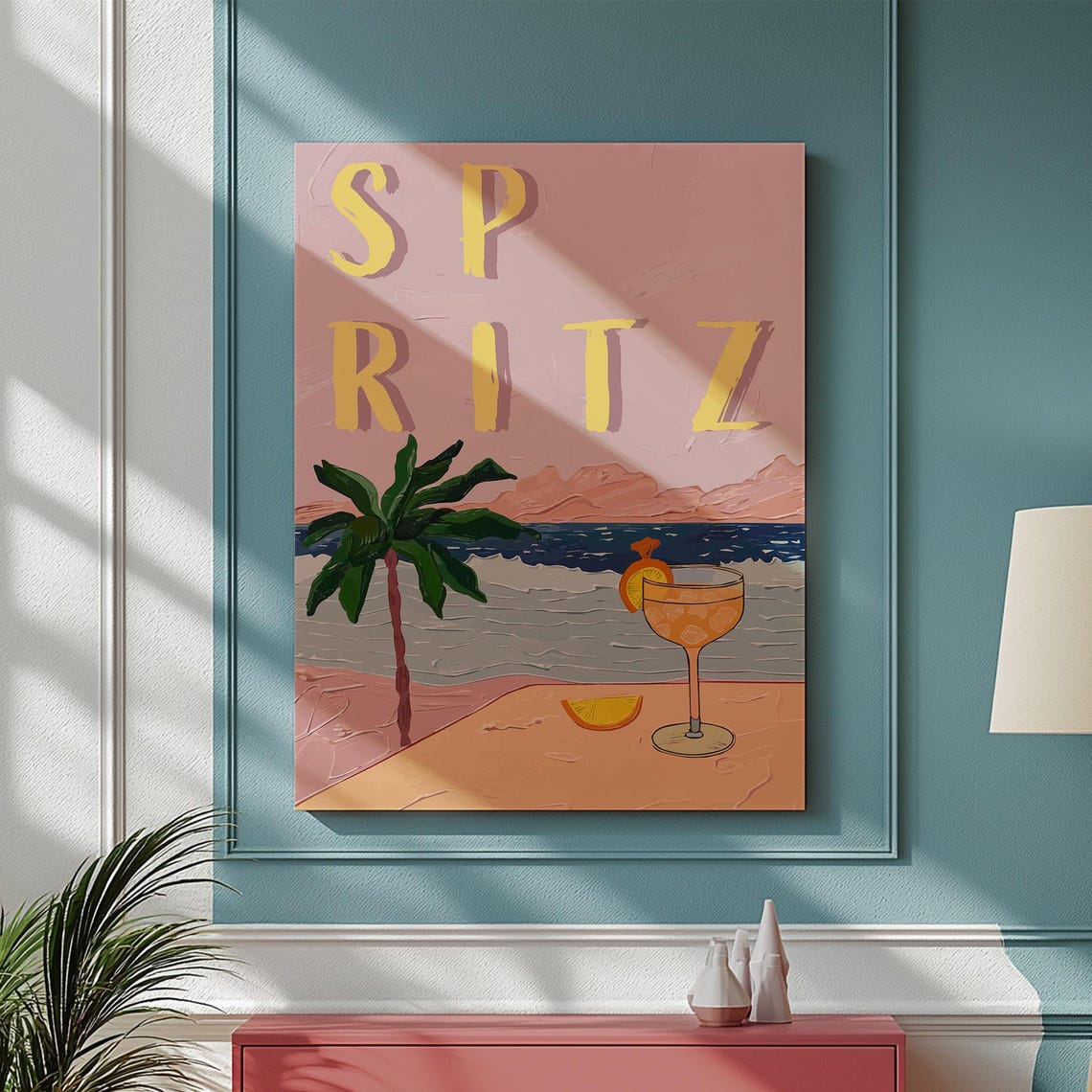 Spritz Beach Cocktail Pink Coastal Summer Bar Art Wall Poster