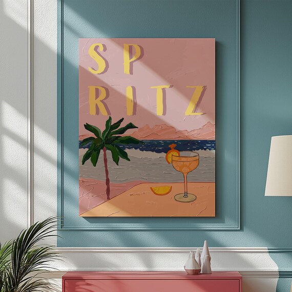 Spritz Beach Cocktail Pink Coastal Summer Bar Art Wall Poster