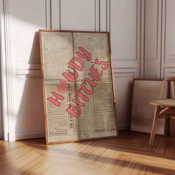 Howdy Bitches Art Print Western Cowgirl Poster Pink Cowboy Wall Newspaper Trendy Country Decor