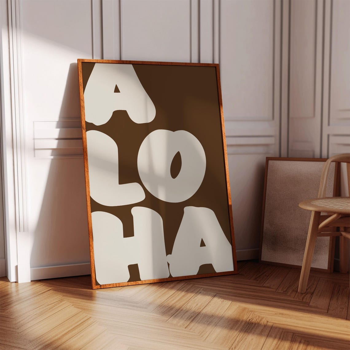 Aloha Cream Brown Bold Bubble Letter Coastal Typography Art Print