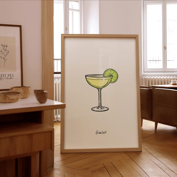 Gimlet Cocktail Illustration Print Stylish Bar Wall Art Framed Or Unframed Poster Gift For Enthusiasts