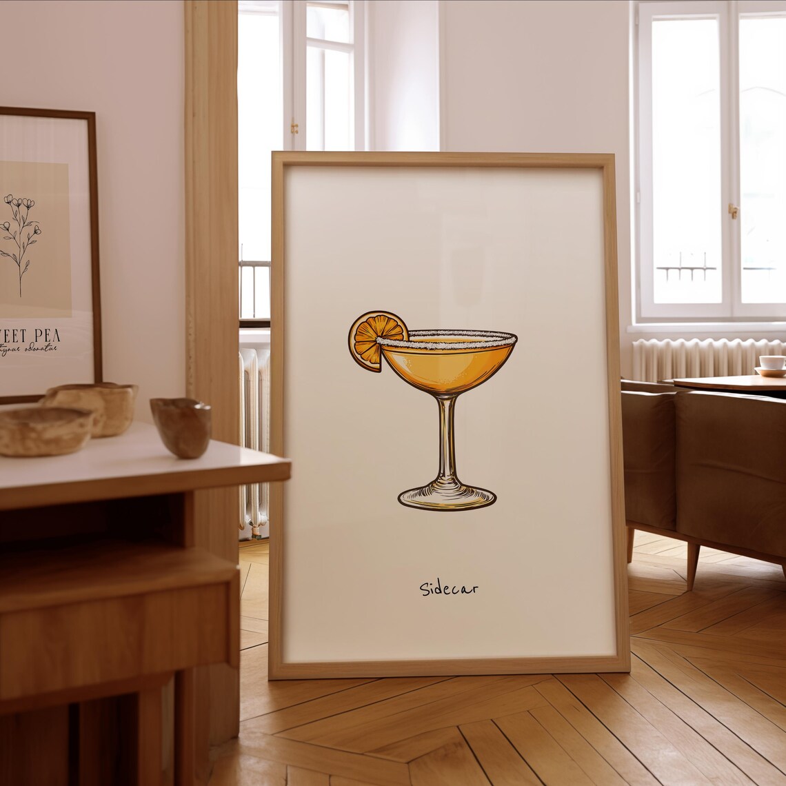 Sidecar Cocktail Illustration, Stylish Bar Poster