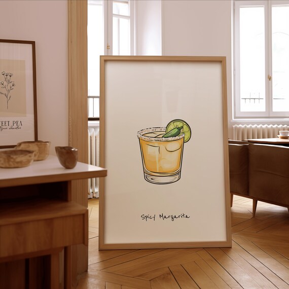 Spicy Margarita Cocktail Illustration with Lime and Chili Art Poster