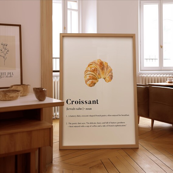 Croissant Definition Watercolor French Kitchen Pastry Wall Decor Print