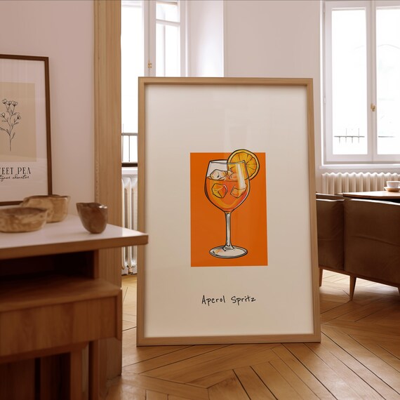 Aperol Spritz Illustration Print Stylish Bar Wall Art Framed Or Unframed Poster Gift For Cocktail Enthusiasts