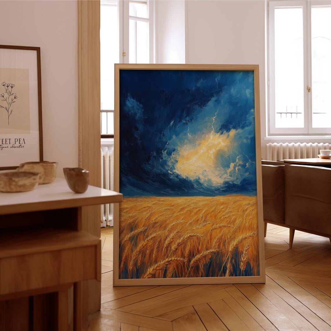 Golden Wheat Field Stormy Sky Impressionist Painting Art Poster
