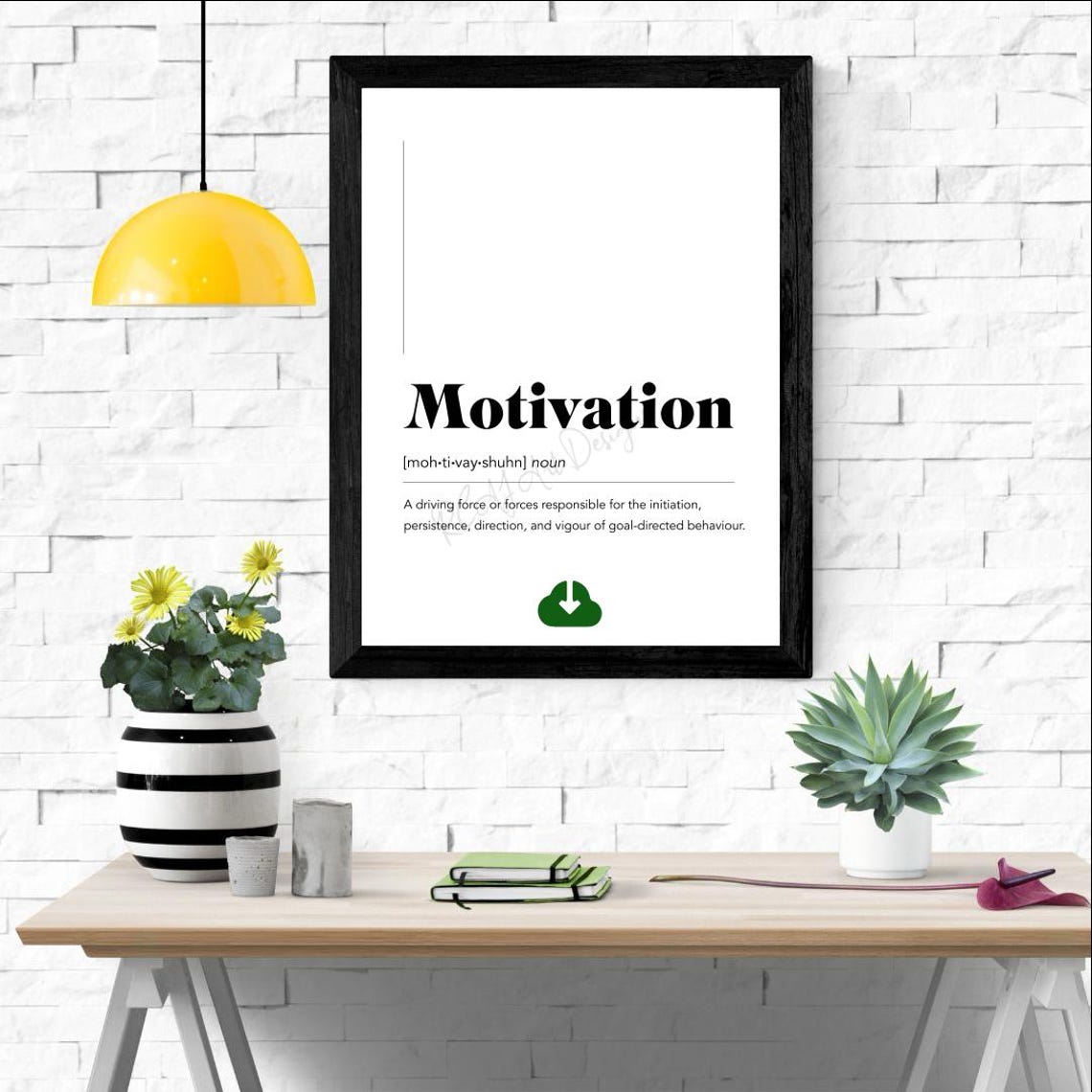 Motivation Dictionary Definition Bold White on Black Wall Poster - Image 2
