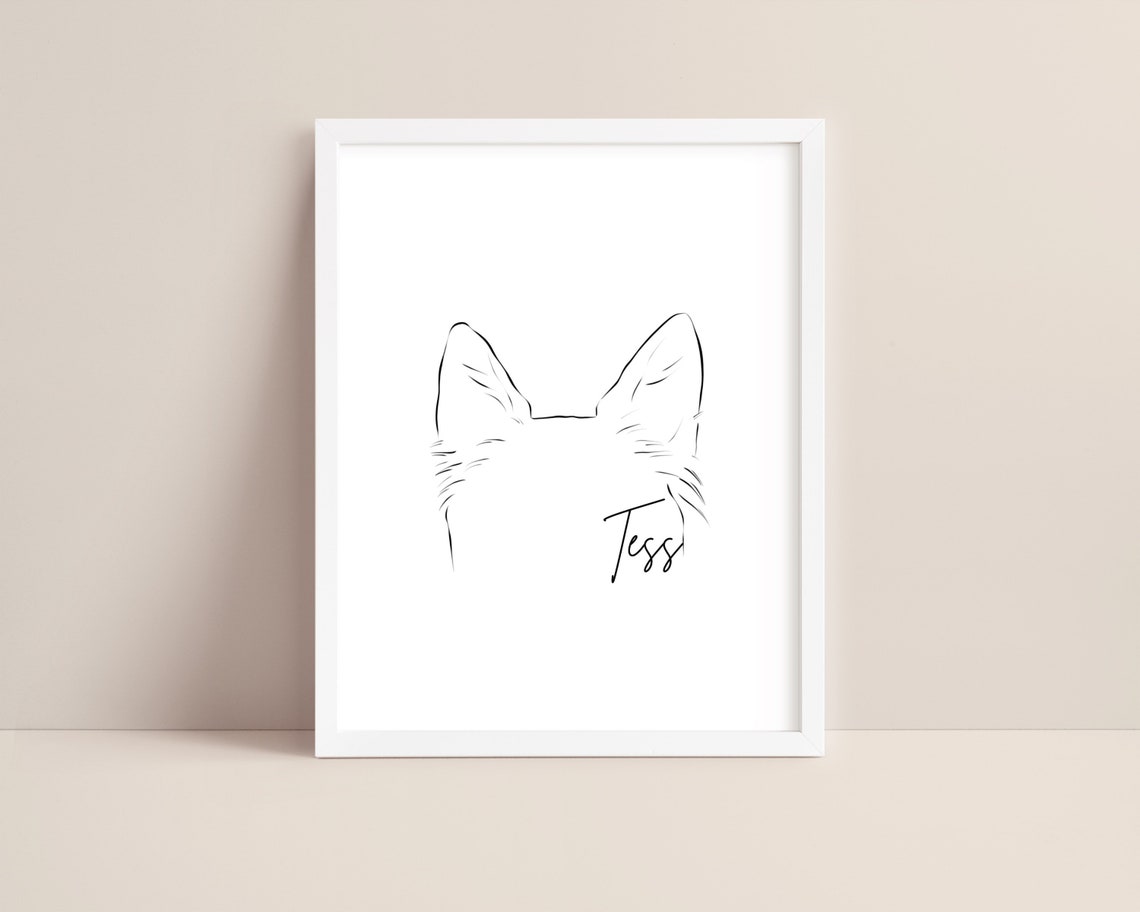 Custom Pet Ear Line Drawing Poster Dog Outline Tommy Name Decor - Image 3