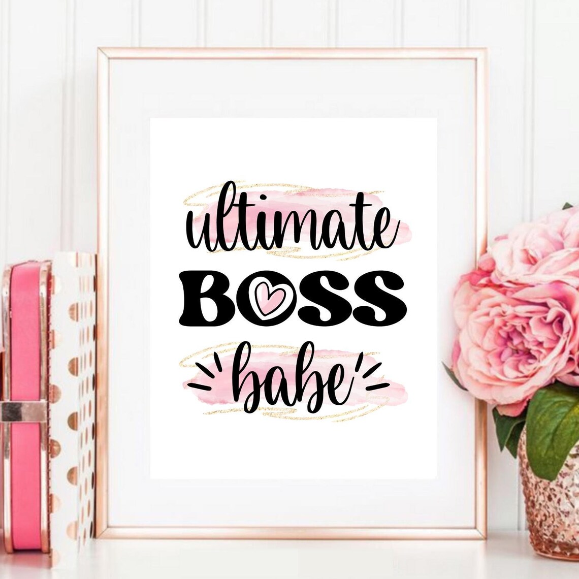 Ultimate Boss Babe Pink Brushstroke Motivational Girl Boss Quote Poster