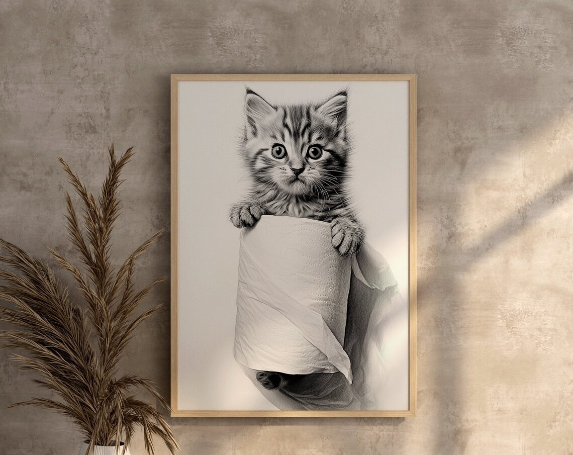 Photorealistic Cat Print, Bathroom Wall Decor