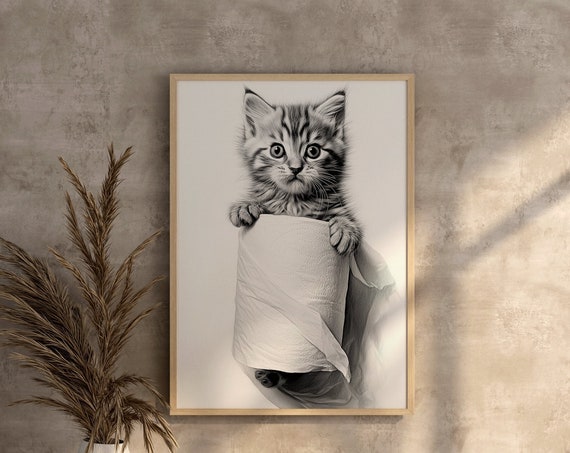 Photorealistic Cat Print, Bathroom Wall Decor