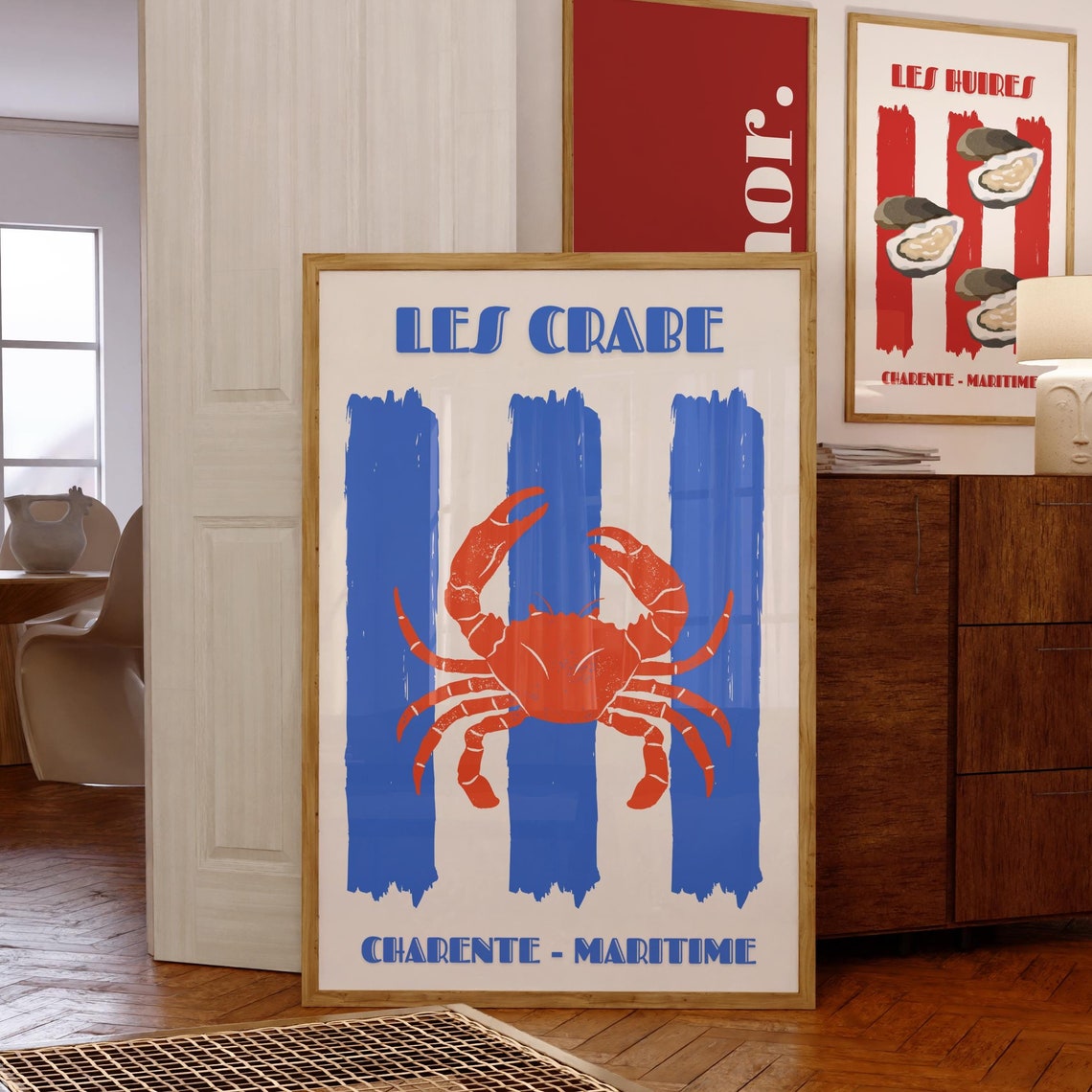 Les Crabe Blue Striped Crab Poster French Nautical Kitchen Decor - Image 3