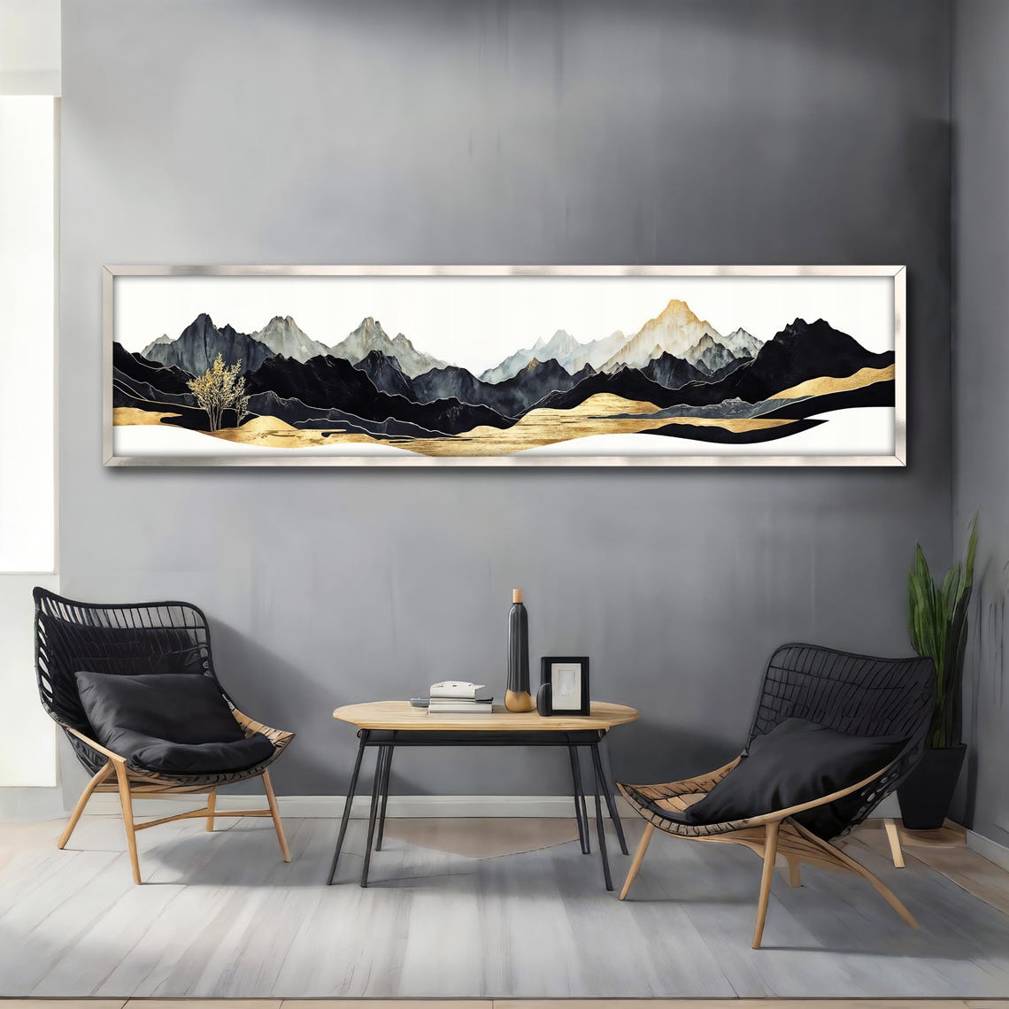 Panoramic Mountain Wall Art Print Abstract Landscape Large Modern Wall Decor Gold And Black Painting Unique Gift For Home - Image 4