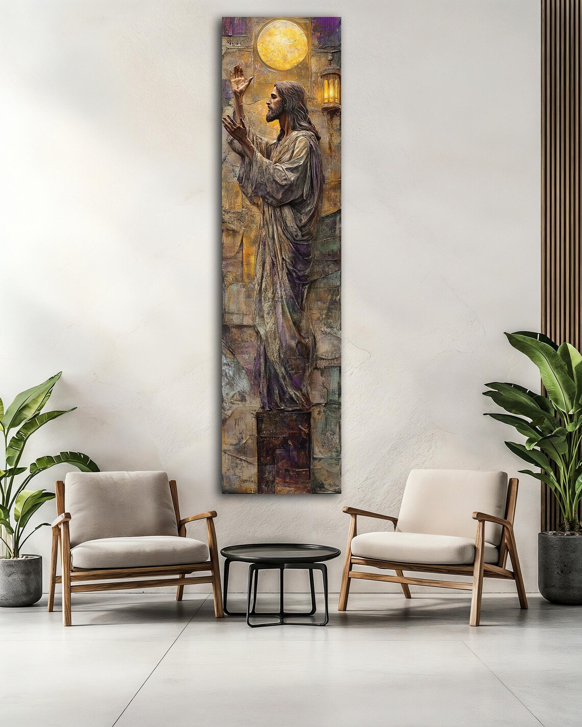 Jesus Praying Under Golden Moon Tall Vertical Religious Art Wall Poster - Image 2